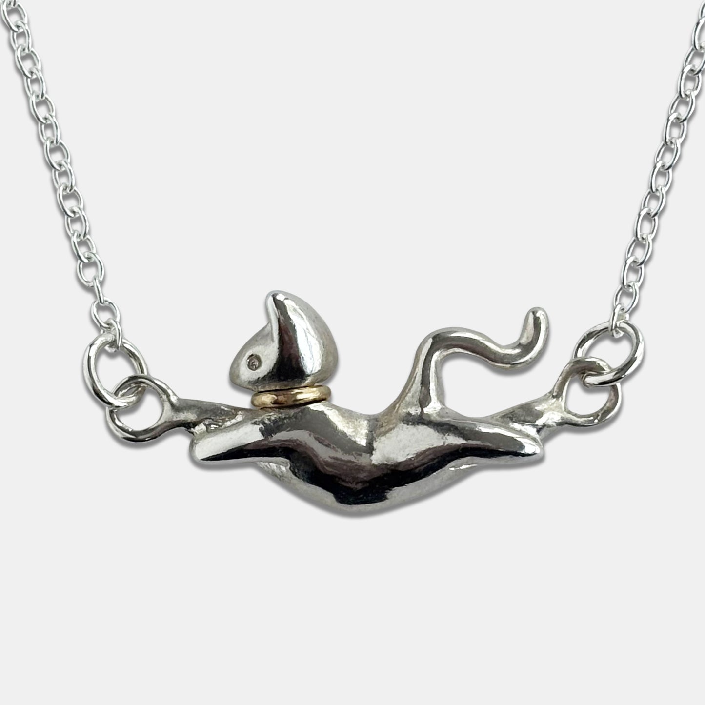 Dancing Cat Necklace - Silver
