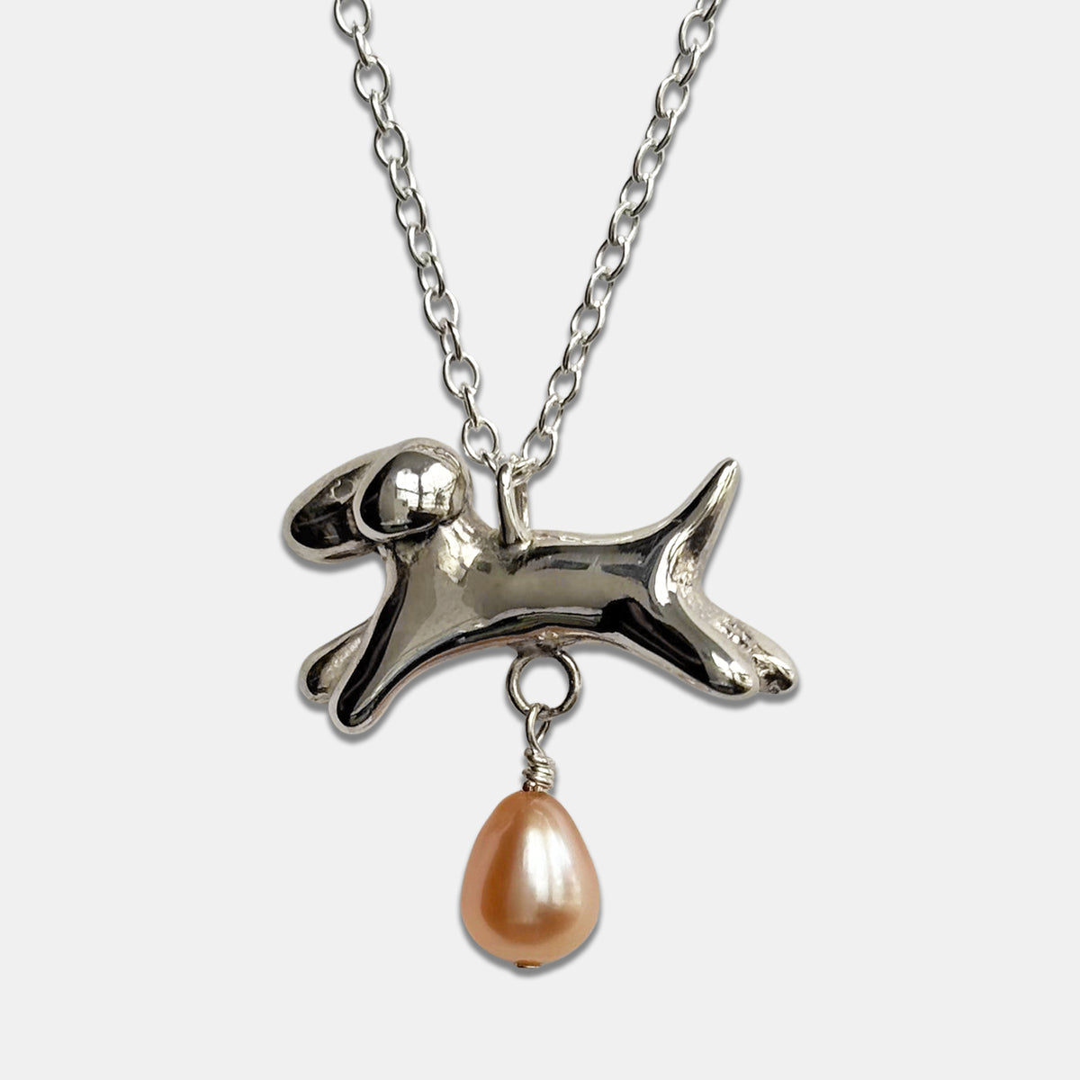 Dog Necklace with Rounded Pearl - Silver
