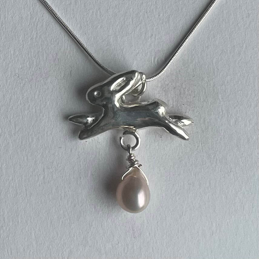 Bunny Necklace, La Conejita Necklace with Rounded Pearl - Silver - Necklaces