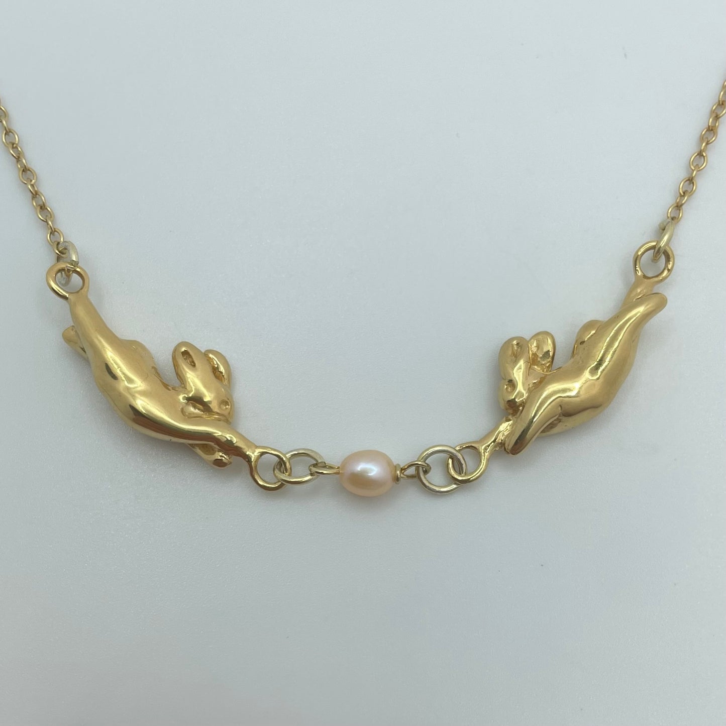 Dancing Bunny Pair Necklace - Gold - Necklaces