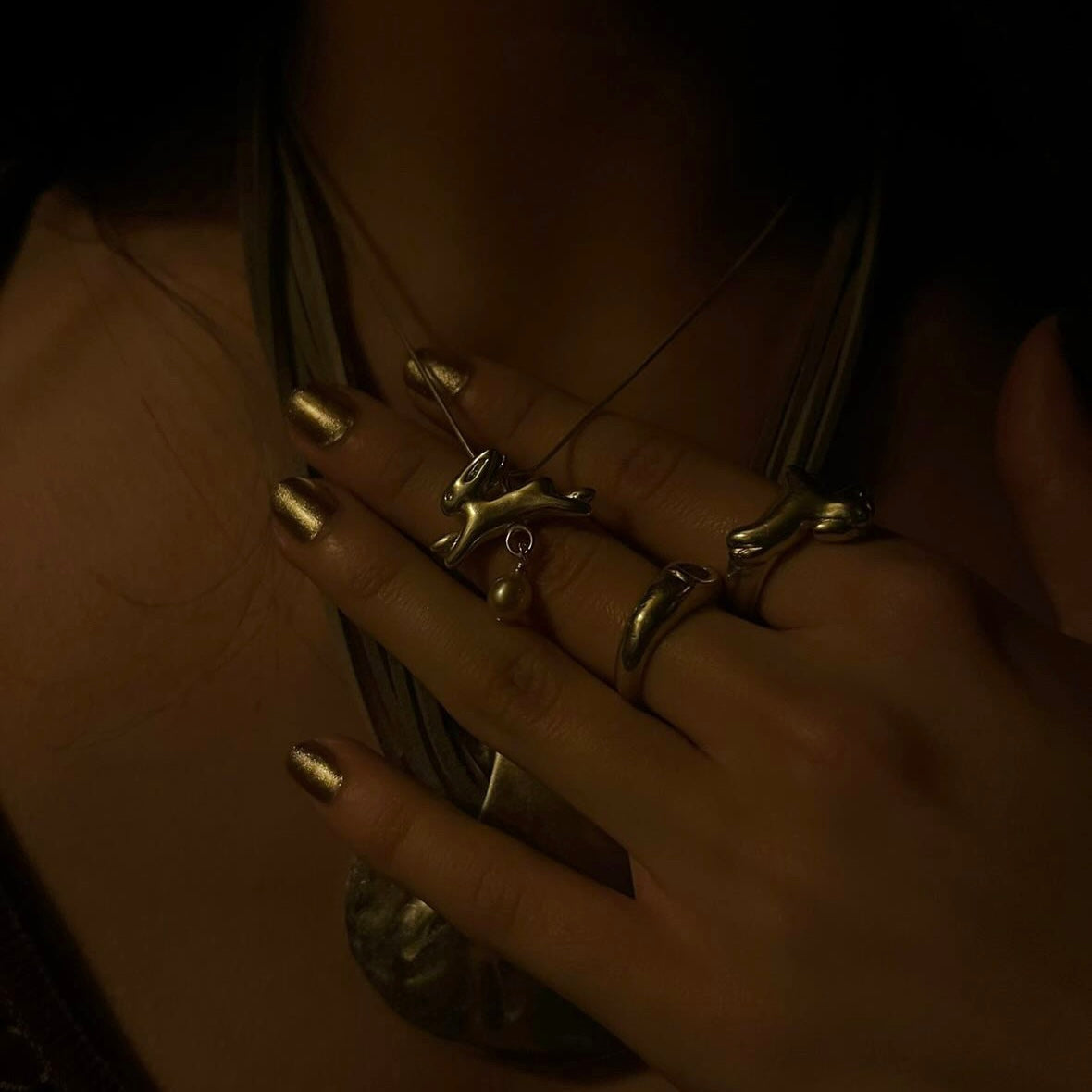 Bunny Necklace, La Conejita Necklace with Rounded Pearl - Silver