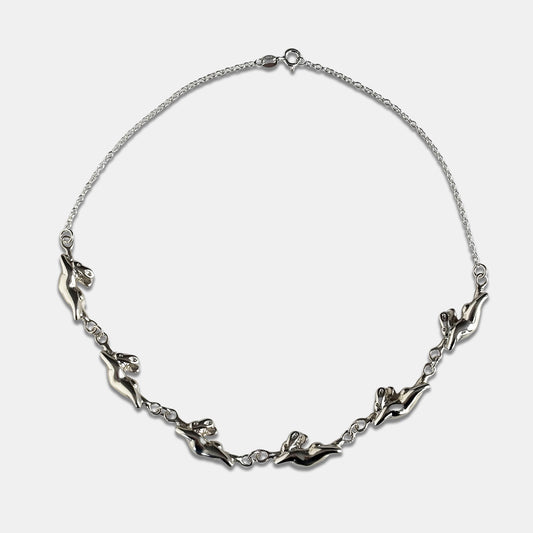 Dancing Bunny Choker Necklace - Silver