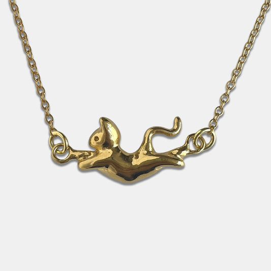 Dancing Cat Necklace - Gold