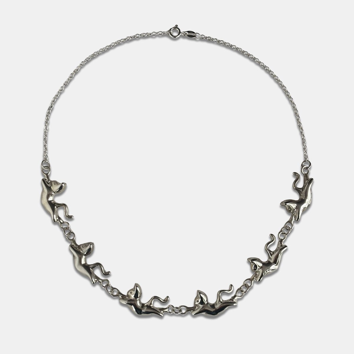 Dancing Cat Choker Necklace - Silver