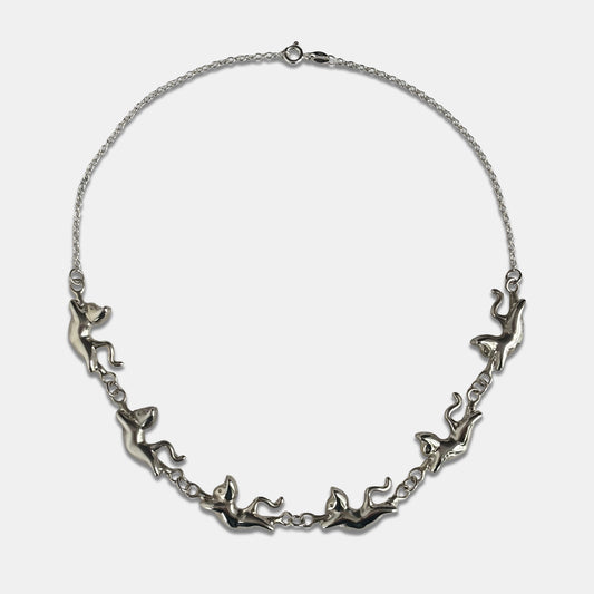 Dancing Cat Choker Necklace - Silver