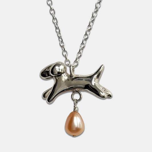 Dog Necklace with Rounded Pearl - Silver