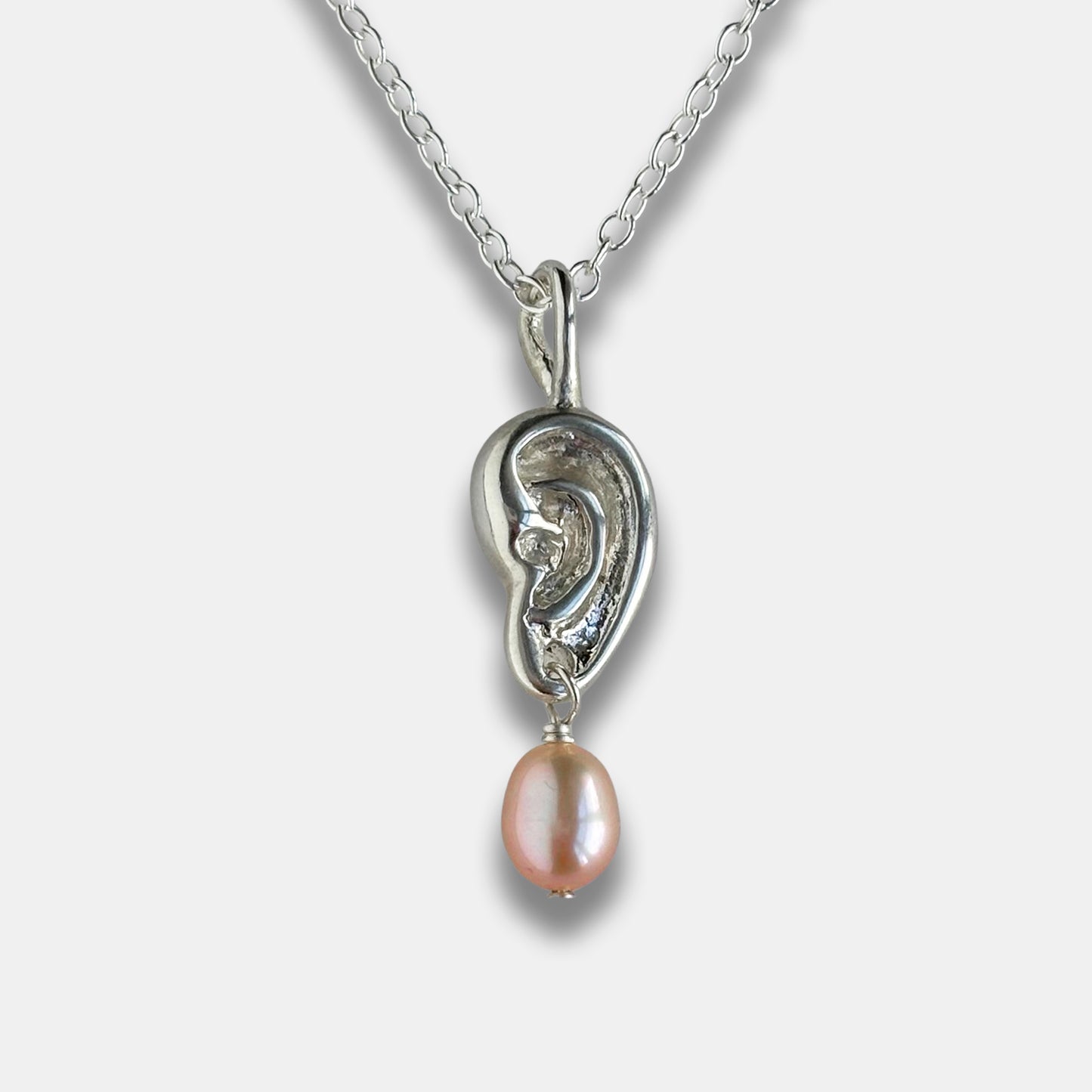 Ear Necklace with Rounded Pearl - Silver
