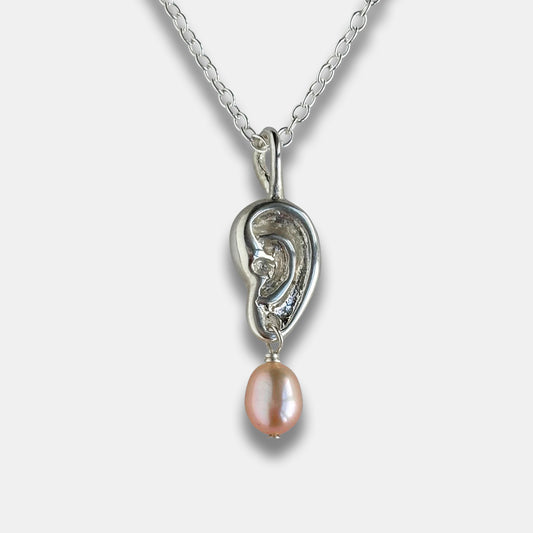 Ear Necklace with Rounded Pearl - Silver