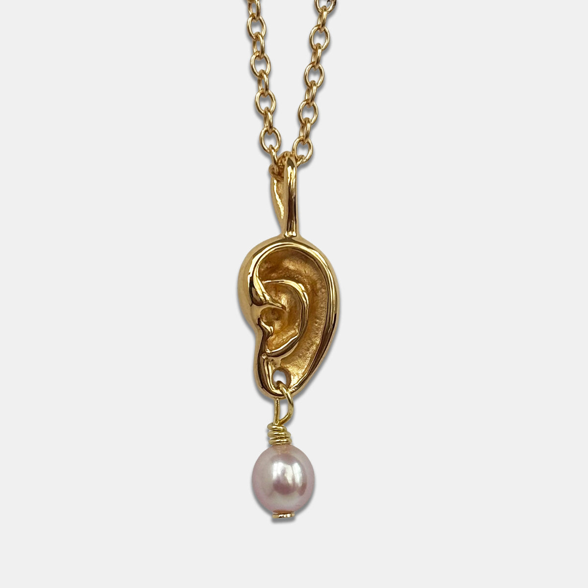 Ear Necklace with Rounded Pearl - Gold