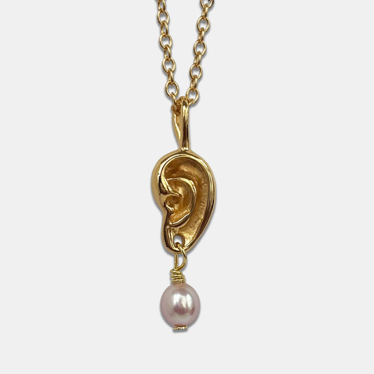 Ear Necklace with Rounded Pearl - Gold