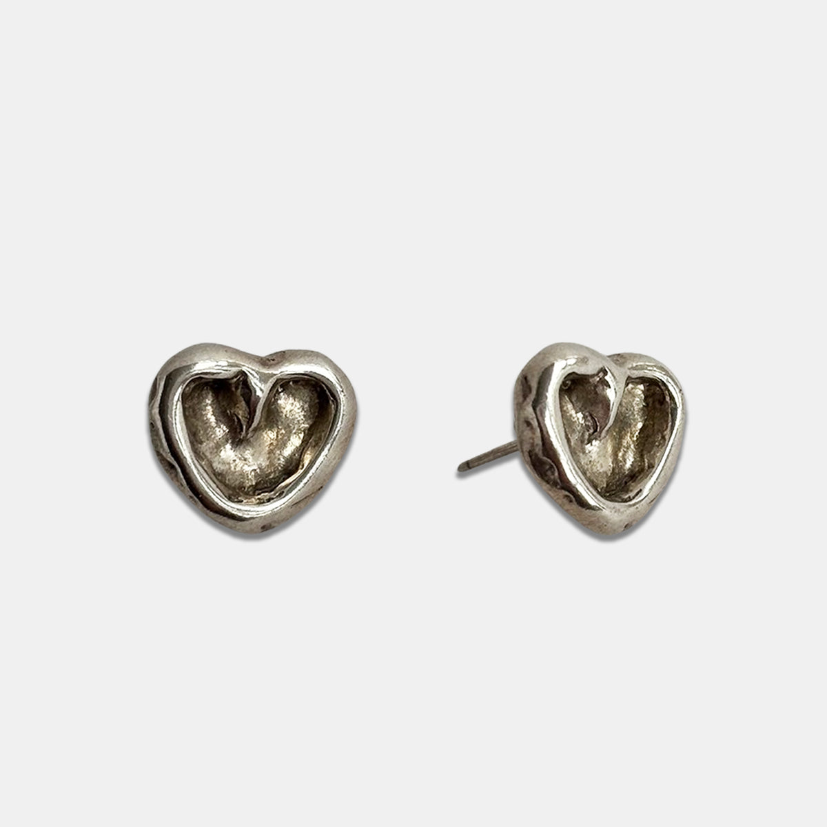 Melted Heart Stud Earrings - Silver